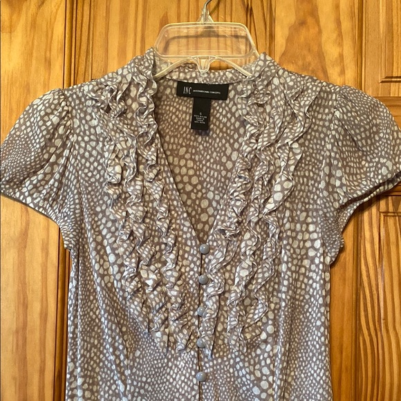 Chico's Gray Ruffle Button-Down Top - Picture 2 of 9